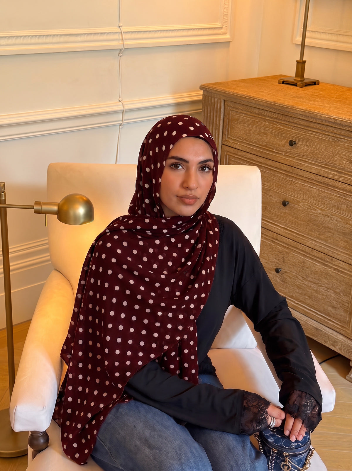 Maroon Polka Dot Modal Hijab