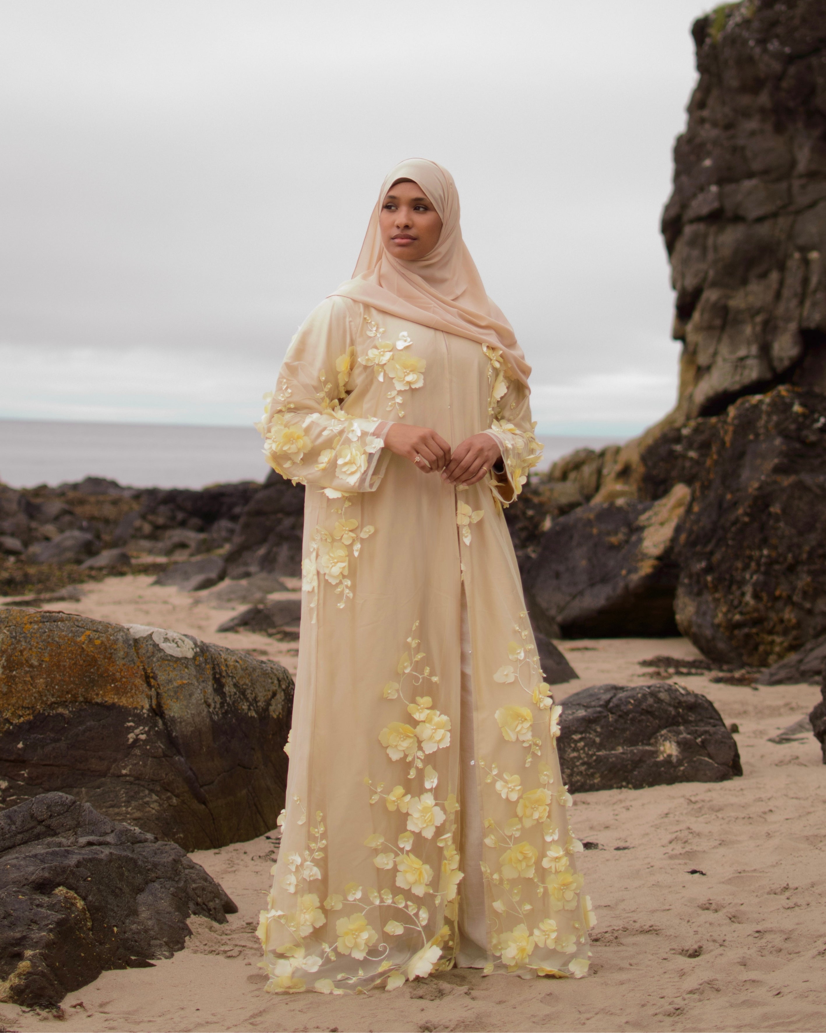 Buttercream - 3D Floral Abaya