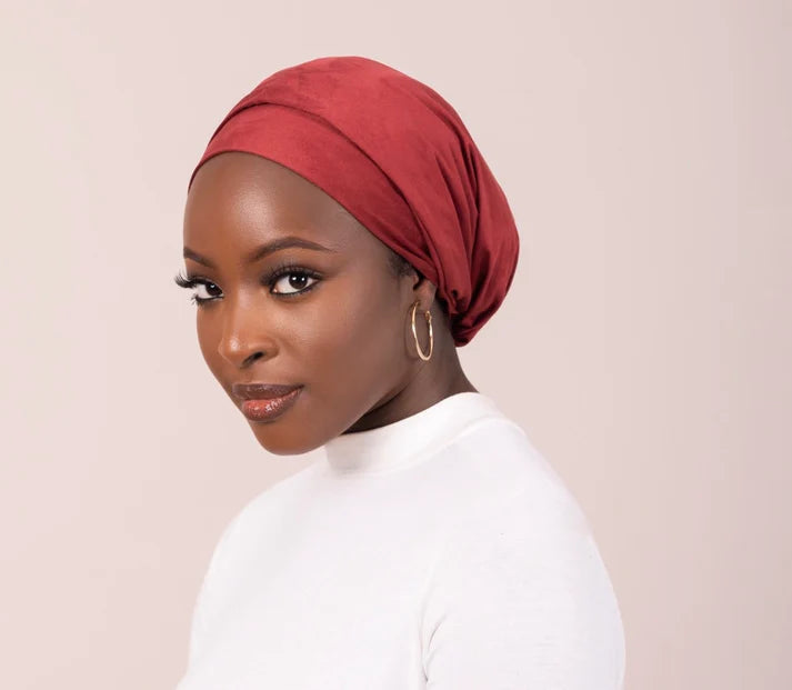 Deep Red Suede Turban Wrap
