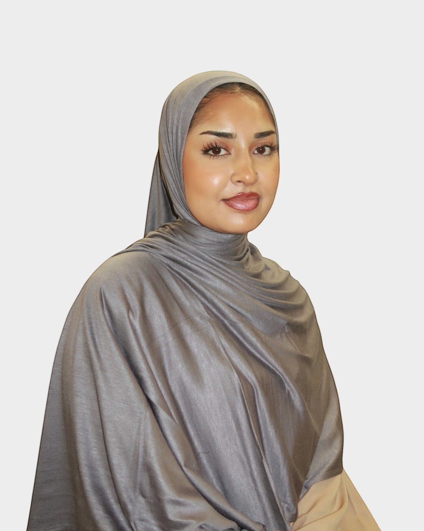 HIJABI LONDON grey premium jersey hijab made from soft, breathable cotton with a Lycra blend for stretch. Ideal for everyday wear.