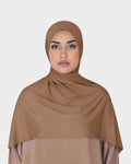 HIJABI LONDON brown premium jersey cotton hijab with a slight stretch for easy styling. Soft, breathable, and comfortable for everyday wear.