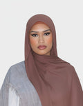 HIJABI LONDON Cocoa Modal Hijab in a rich brown with mauve undertones, made from soft, breathable modal fabric.