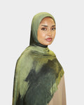 HIJABI LONDON Forest Premium Jersey Hijab in green and black tie-dye. Soft, breathable jersey fabric with a beautiful drape.