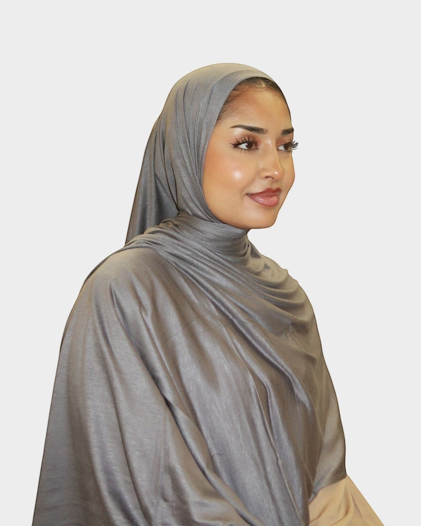 HIJABI LONDON grey premium jersey hijab made from soft, breathable cotton with a Lycra blend for stretch. Ideal for everyday wear.