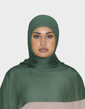 HIJABI LONDON Jade Modal Hijab in deep green, crafted from soft, lightweight modal fabric for all-day comfort. Includes complementary undercap.