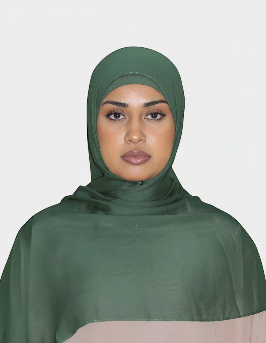HIJABI LONDON Jade Modal Hijab in deep green, crafted from soft, lightweight modal fabric for all-day comfort. Includes complementary undercap.
