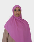 HIJABI LONDON magenta ripple chiffon hijab with a textured finish, worn by a model.