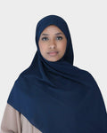 HIJABI LONDON midnight blue chiffon hijab. Lightweight, breathable, and textured for easy styling.