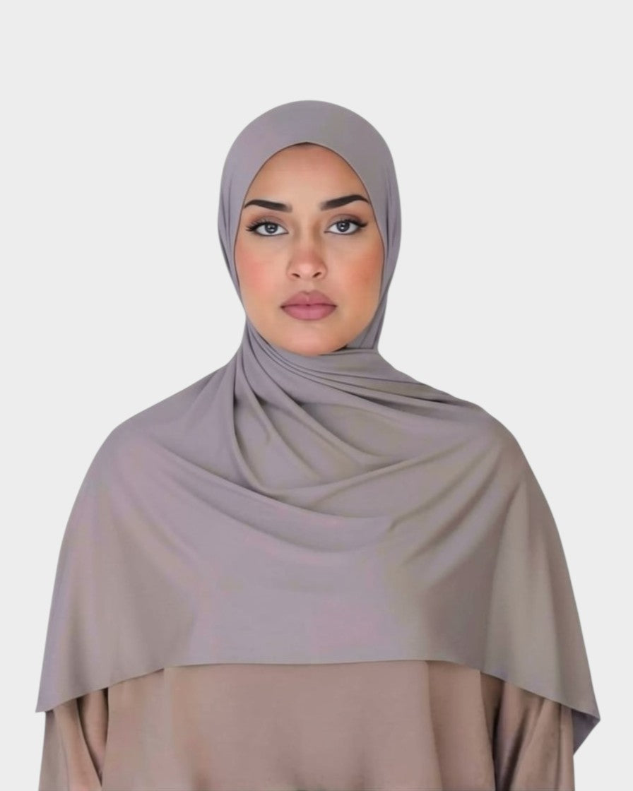 HIJABI LONDON Mink Premium Jersey Hijab made from soft, breathable cotton with a 5% Lycra blend for stretch. Ideal for everyday wear.