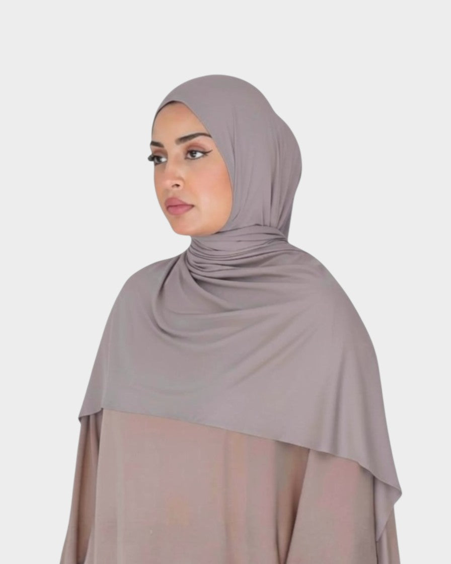 HIJABI LONDON Mink Premium Jersey Hijab made from soft, breathable cotton with Lycra for a comfortable, stretchy fit. Ideal for everyday wear.