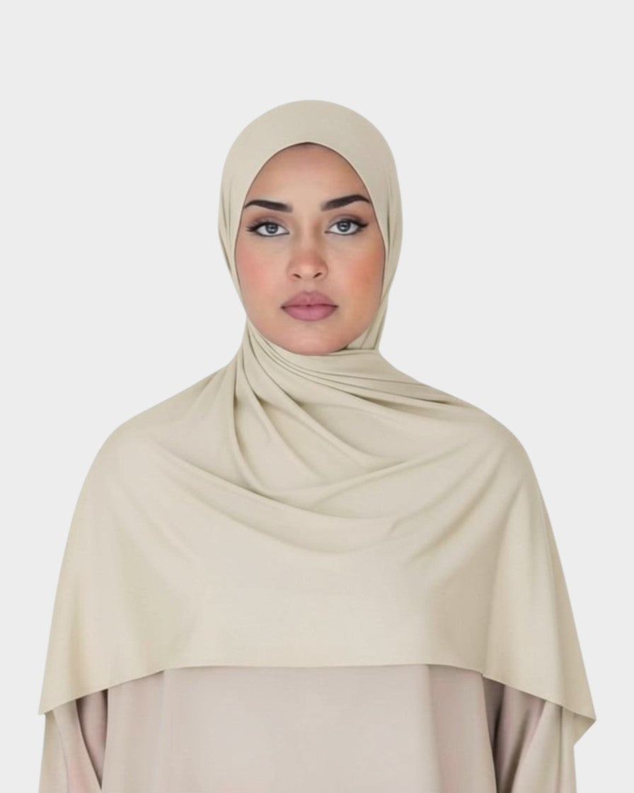 HIJABI LONDON nude premium jersey hijab made from soft, breathable cotton with a hint of Lycra for stretch. Perfect for everyday wear.