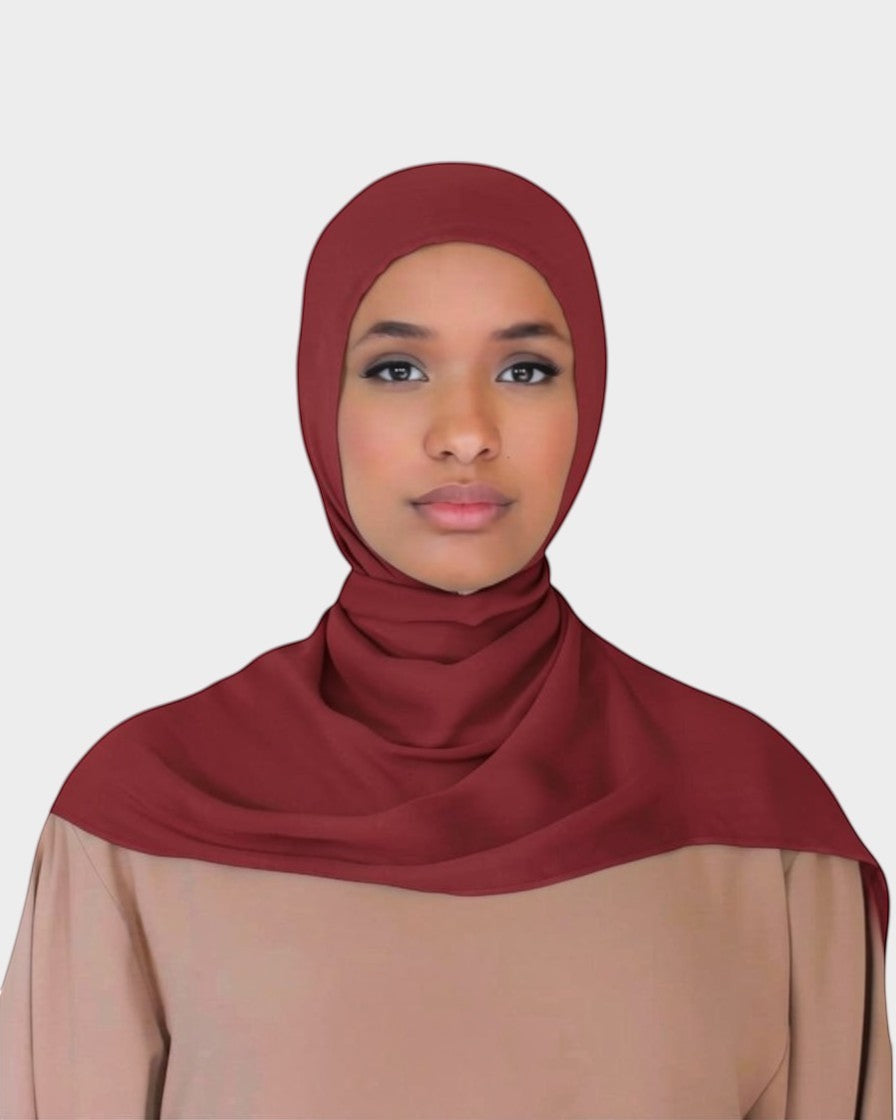 HIJABI LONDON Ruby Modal Hijab in deep red, crafted from soft 100% modal fabric for lightweight comfort.