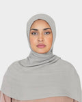 HIJABI LONDON Stone Modal Hijab in soft grey, crafted from 100% modal fabric for lightweight comfort and beautiful drape.